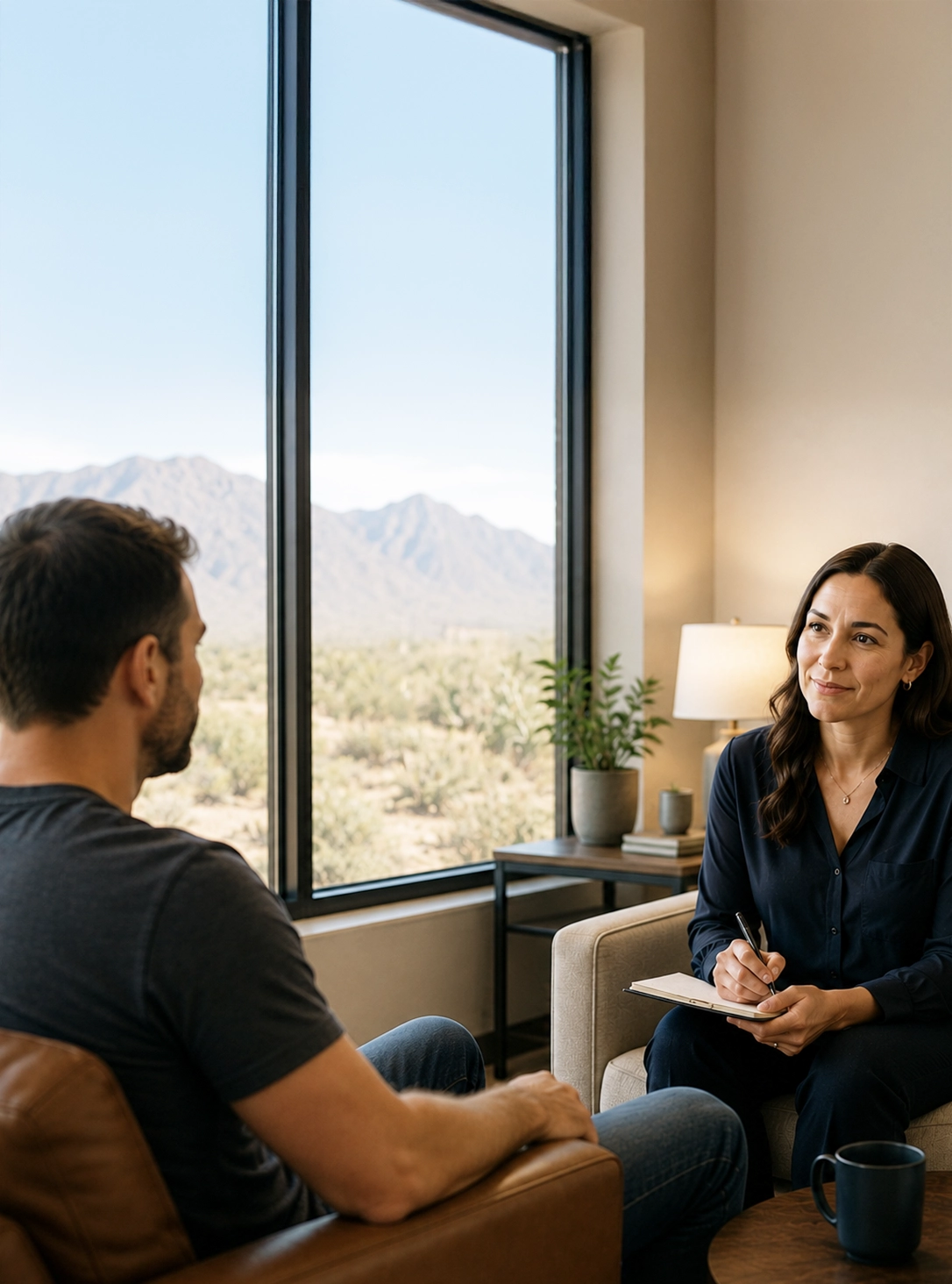 Licensed therapist meeting with a client during an individual counseling session at Anchor Behavioral Health in New Mexico.